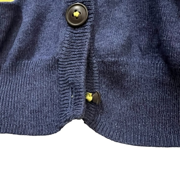 Mini Boden Johnnie B Large Kids Cashmere Navy Yellow Button Cardigan Sweater Y3 - Picture 3 of 5